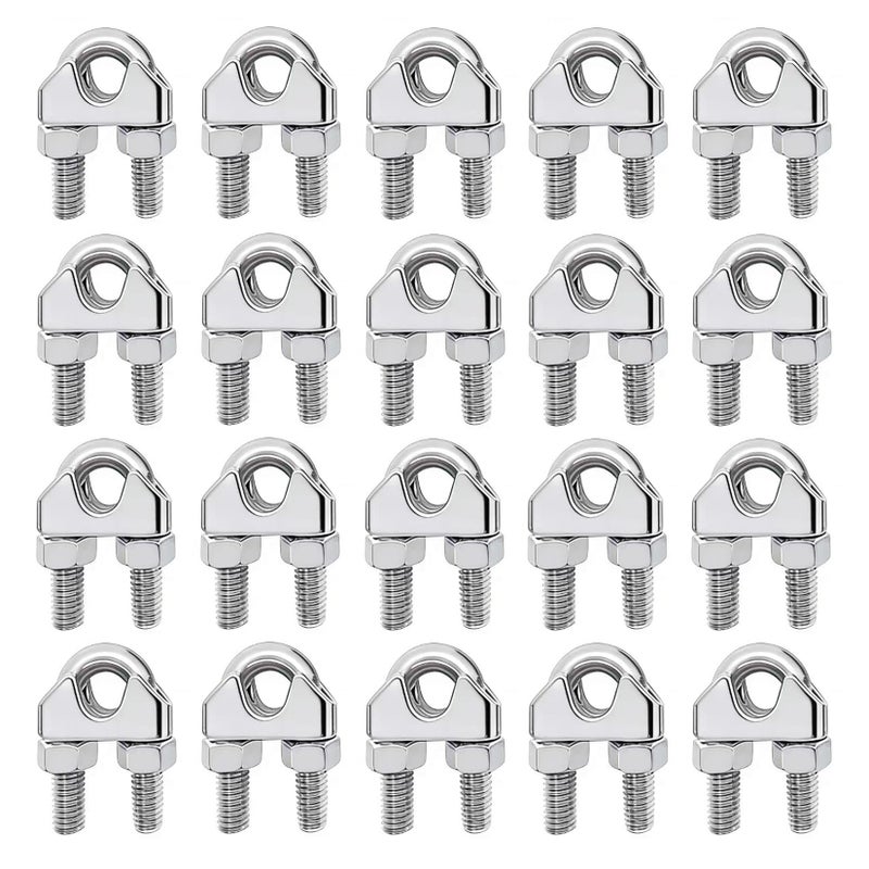 Luckkyme M8 Wire Rope Clamp 304 Stainless Steel 5/16" Wire Rope Cable Clip Clamp (20Pack) - Image 1